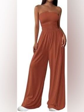 Elan Dusty Coral Smocked Jumpsuit